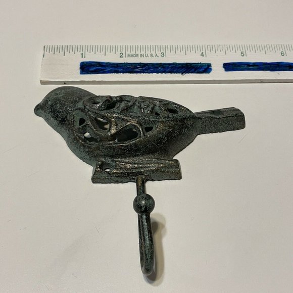 Cast Iron Metal Songbird Bird Bath Towel coat Jacket Hooks (2) Patina Look - Picture 8 of 8